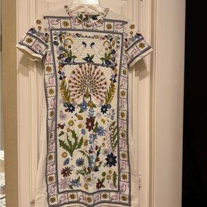 Tory Burch White Dress with Multicolor Floral Design